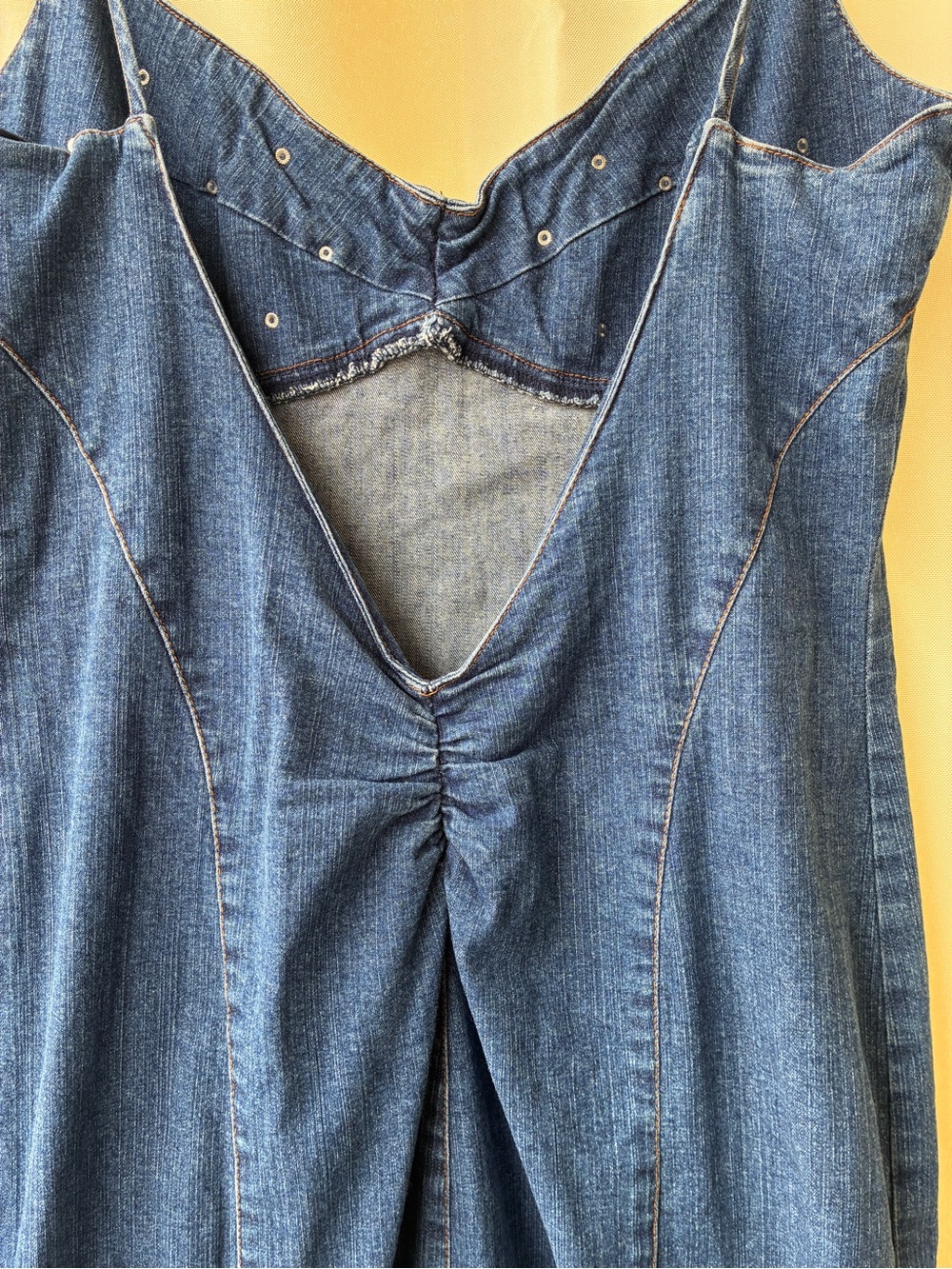 Vintage Y2K Stretch Denim Mermaid Hem Rhinestone Embellished Maxi Dress - Picture 6 of 12